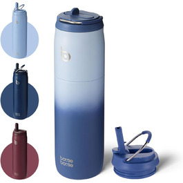 Термобутилка BOTTLE BOTTLE 946 мл з нержавіючої сталі, ізоляція, трубочка, ручка, синя, для спорту, подорожей, BPA-free, подвійні стінки, не протікає
