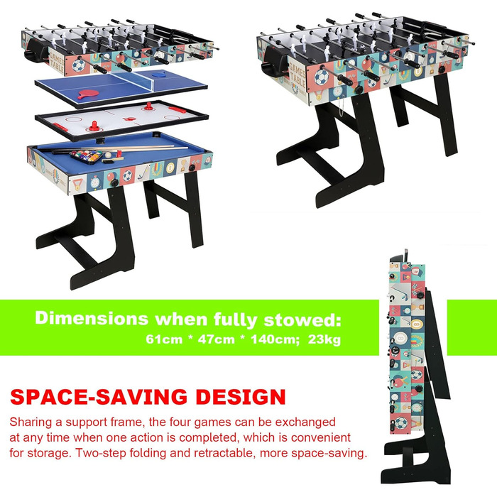 Складаний ігровий стіл 4-в-1 HLC: футбол, більярд, теніс, хокей