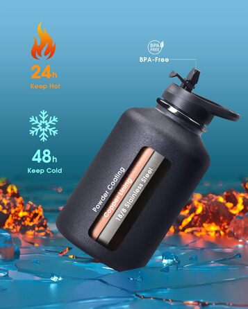 Пляшка для води Coolflask 2 л, нерж. сталь, шкіряний чохол, Polar Black