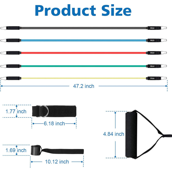Стрічки опору Фітнес-стрічки Набір стрічок опору Набір фітнес-гумок Гімнастичний браслет для еспандера з 5 фітнес-стрічками, дверний якір, ручки, ремені для ніг, скакалка для силових тренувань Нарощування м'язів Пілатес