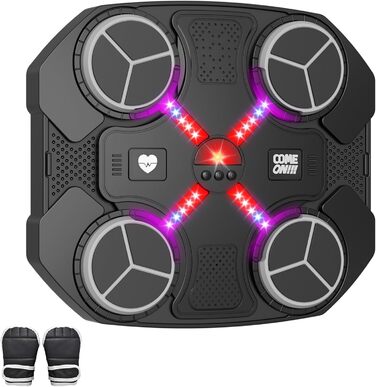 Дитяча музична боксерська машина Buba Toys, інтелектуальна Bluetooth настінна боксерська груша з 3 режимами швидкості, USB-зарядка, боксерські рукавички, LED підсвітка, чорна