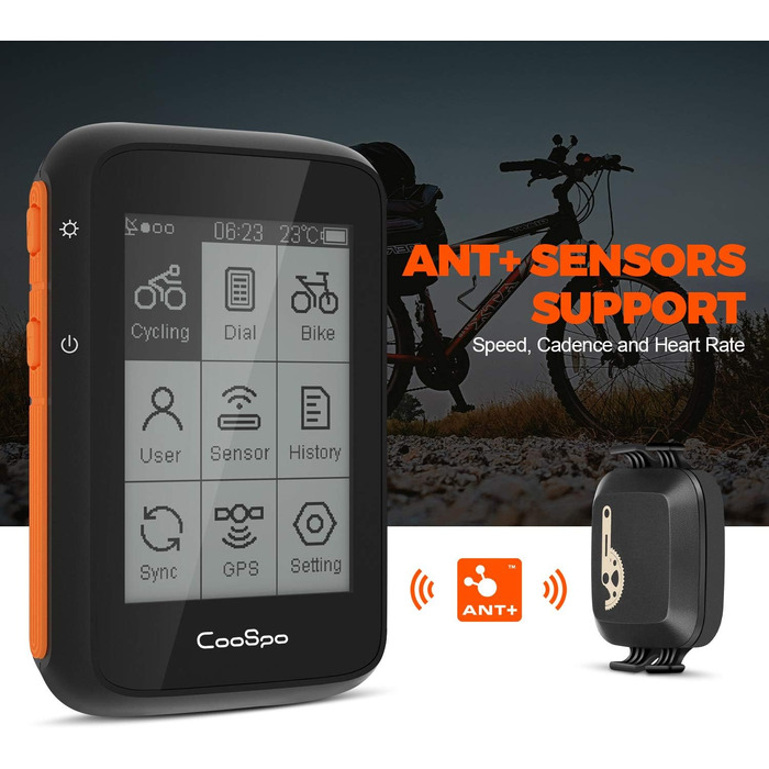 Циклокомп'ютер COOSPO GPS Bluetooth 5.0 ANT, РК-дисплей 2,4 IP67