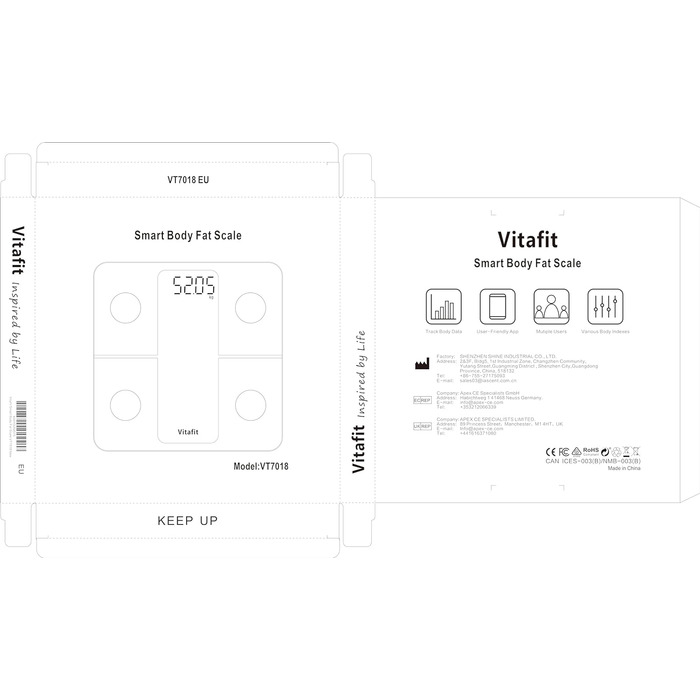 Ваги для ванної кімнати Vitafit Weight Fat Scale з додатком 180 кг, шкала складу тіла з Bluetooth, ваги для людей з жиром і м'язовою масою, ІМТ, білок, BMR, чорний (шкала жиру в організмі срібло)