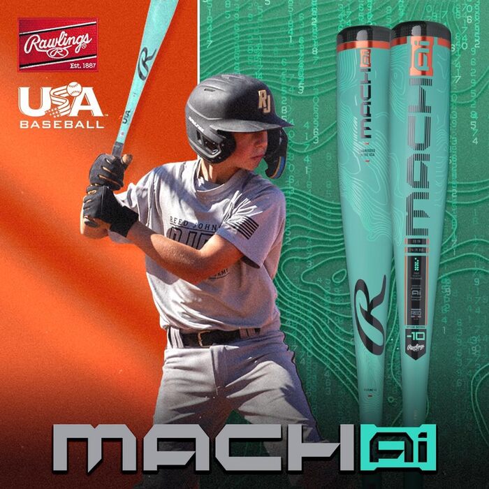 Бейсбольна бита Rawlings MACH AI 2025, гібридна, USA, -10, 31 дюйм, 6,4 см, 1 шт