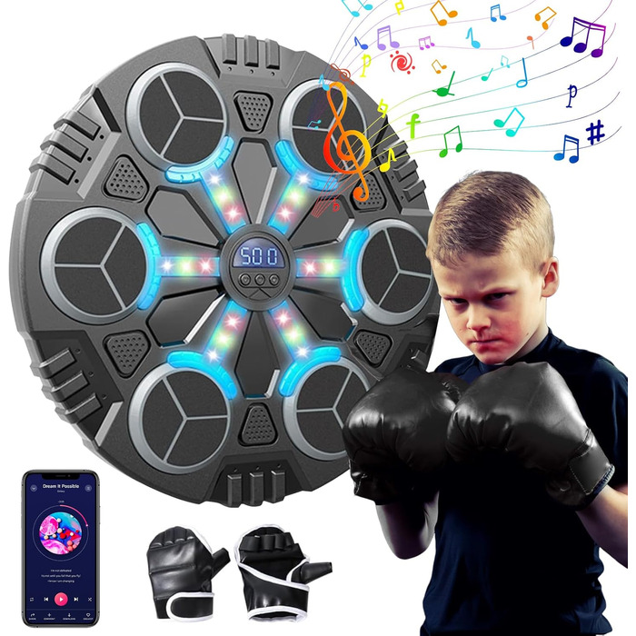 Музична боксерська машина Eznaobo з Bluetooth, LED-підсвіткою, 3 швидкостями, настінна, з рукавичками, для дітей і дорослих
