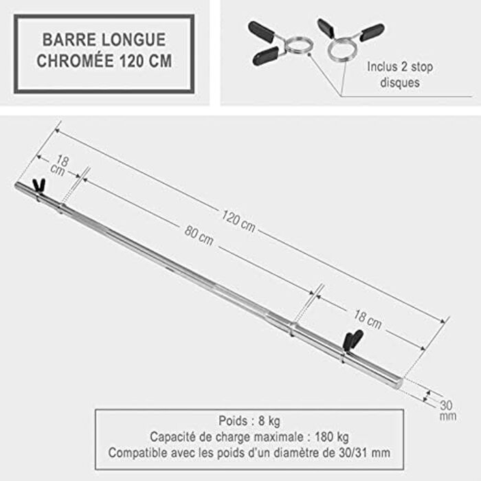 Штанга Ø30мм 120/150см навантаж. 200кг хром