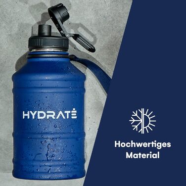 Пляшка для води з нержавіючої сталі HYDRATE - Пляшка для води 2.2 літра - Спортивна пляшка для води без бісфенолу А - Металева пляшка для води Практичний нейлоновий ремінець і герметична гвинтова кришка, пляшки для води для тренажерного залу 2.2 л Midnigh