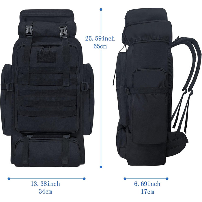 Тактичний туристичний рюкзак 80 л Molle, водостійкий, великий військовий рюкзак для походів та спорту, чорний