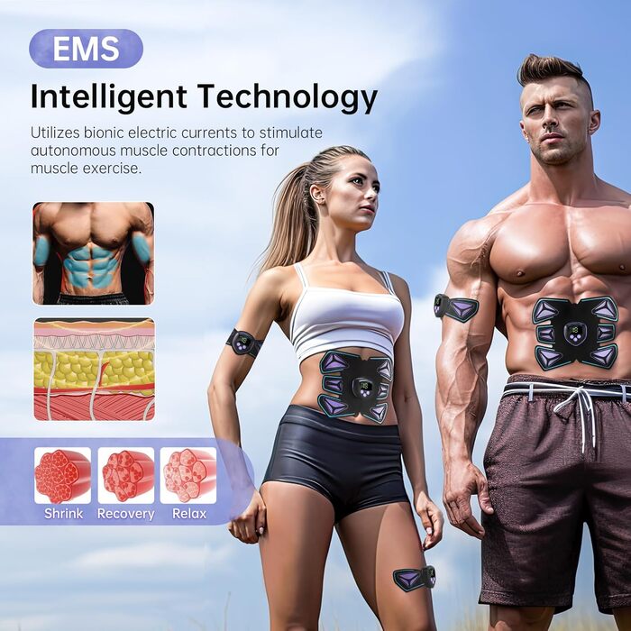 Тренажер EMS Muscle Stimulator, 8 режимів, 15 інтенсивностей, USB, фіолетовий