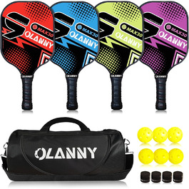 Набір OLANNY Pickleball 4 графітових весла, полімерна серцевина, 4 м'ячі