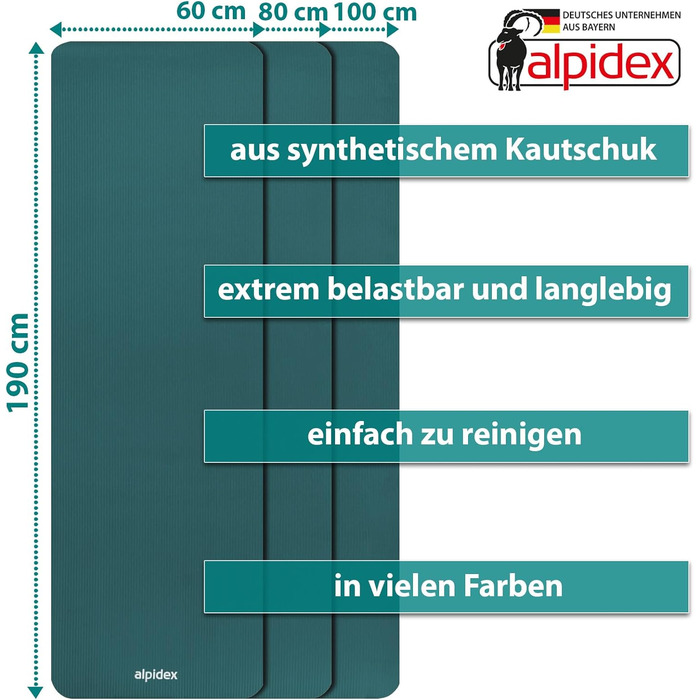 Килимок для йоги ALPIDEX товстий 1,5 см, не ковзає, без фталатів