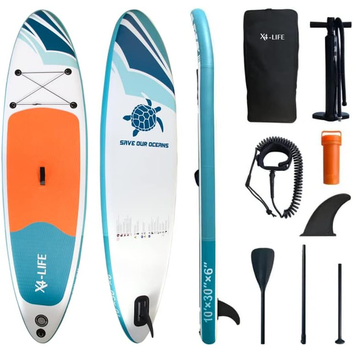 Надувна SUP-дошка X4-LIFE 305 см з аксесуарами, до 150 кг, комплект для ремонту, весло, плавник, сумка для перенесення – ідеально для літа