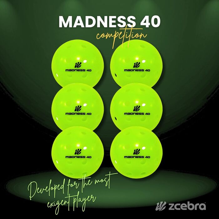 М'ячі ZCEBRA Pickleball 40 лунок Neon Green 6 уп. для приміщень