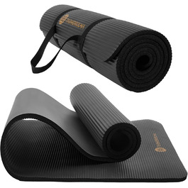 Килимок для йоги TASHIDROLMA Thicker, NBR Yoga Mat Non-Slip з ременем для перенесення, для гімнастичного килимка, фітнес-мату, спортивного килимка, тренувального килимка, товщина 1см (183x61см) (чорний)