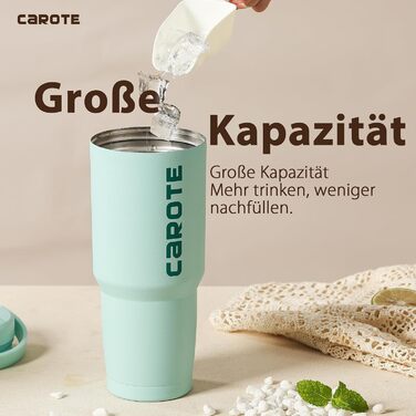 Пляшка для води CAROTE 960 мл, нерж. сталь, герметична, без BPA, зелена