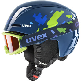 Лижний шолом та лижні окуляри uvex Unisex Kids S56s317 одномісні 51-55 см синя головоломка