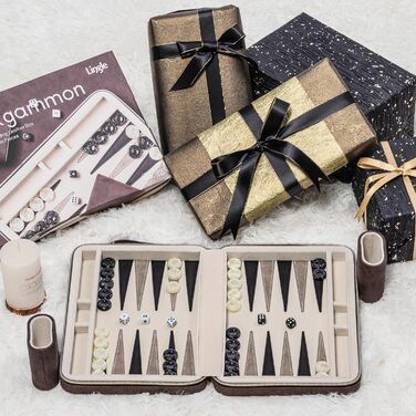 Набір для гри в нарди Deluxe зі шкіри, коричневий, класична настільна гра з фетровою підкладкою