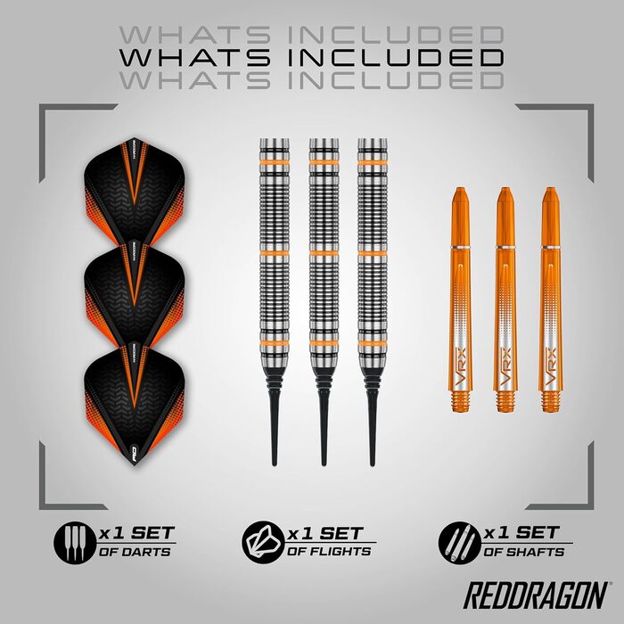 Дротики для дартсу Red Dragon Amberjack 2, 18 г, Softip, набір з оперенням та стрижнями, професійні