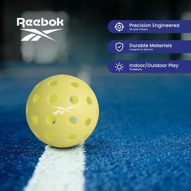 Набір для піклболу Reebok на 2 гравців, карбонові ракетки, прецизійні м'ячі з 40 отворами, ідеально для любителів спорту
