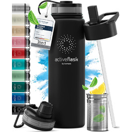 Термос- пляшка з нержавіючої сталі ACTIVE FLASK з трубочкою, 3 кришки, BPA-free, герметична, для газованих напоїв, ізотермальна пляшка для води, спорту, велосипеда, чаю, для дітей