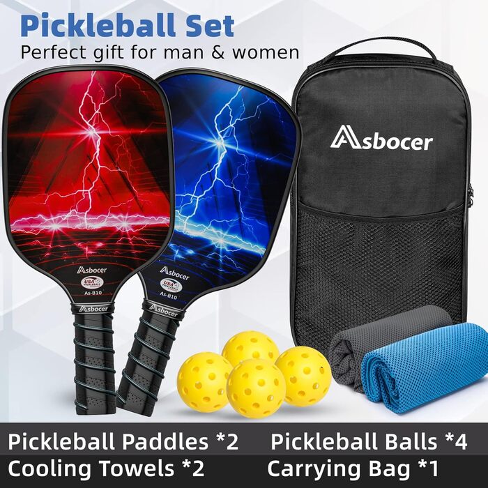 Набір Asbocer Pickleball: 2 весла, 4 м'ячі, 2 ганчірки, сумка, USAPA схвалено