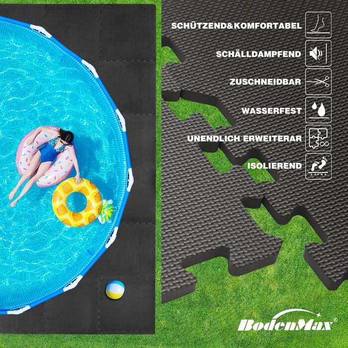 BodenMax захисний килимок-пазл для підлоги, спортивний фітнес-мат, нековзний, для спортзалу, басейну, 58x58x1 см, чорний і сірий, комплект 6–48 шт.