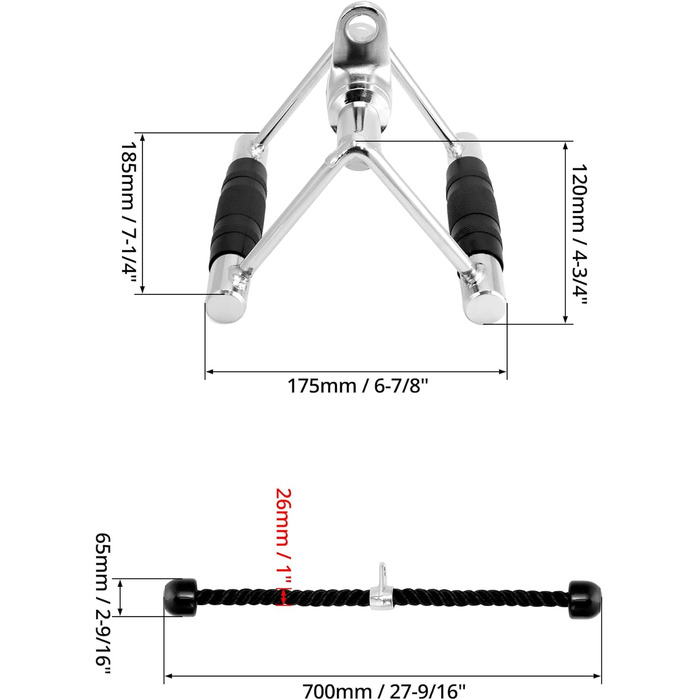 Трицепсова мотузка та V-подібна рукоятка з шарніром, набір для Lat (2 шт.)