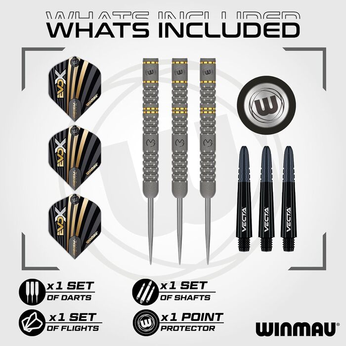 Дротики WINMAU Michael Van Gerwen MvG EvoX 22,5 г з крилами та хвостовиками, професійний набір для дартсу