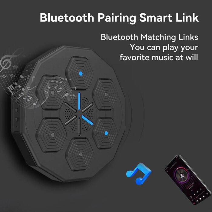 Боксерський верстат LZLUCKCOME Music Bluetooth, інтелектуальна настінна мішень музичної скриньки, тестер потужності боксерського обладнання з музикою, тренувальний пристрій боксерської груші для домашніх вправ. (тренер з музичного боксу дитячі рукавички)