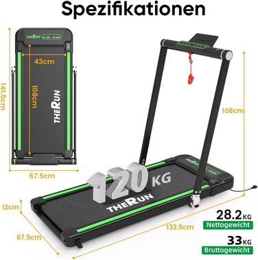 Дом. біг. доріжка Dripex 1-12 км/год, 2.5HP, 147D x 71W x 14.5Hcm (зел.)