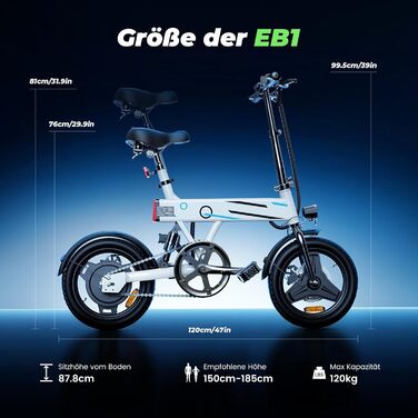 Електровелосипед Finbike 14/16', 250 Вт, 45 км, біло-синій