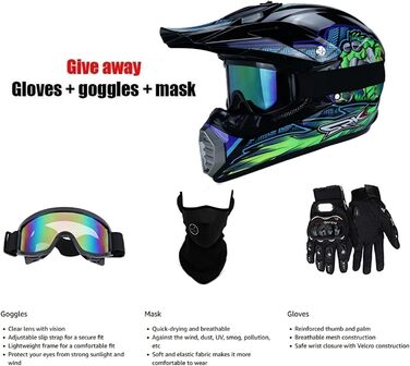 Дитячий мотокросовий шолом Fullface з рукавичками, маскою та окулярами для MTB, Downhill, ендуро, ATV, мотоцикла