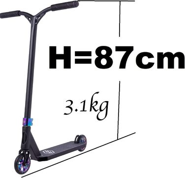 Трюковий самокат Striker Lux H87см Педаль Park Trick Scooter Light 3,1кг наклейка Fantic26 чорна Rainbow Neochrome