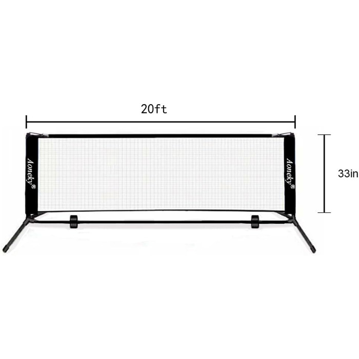 Тенісний комплект Aoneky 2M/3M/6M x83см, підставка з металевим каркасом і тенісна сітка Stark PE Портативна тенісна сітка для піклболу (20 футів, чорний)