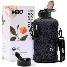 Пляшка для води H2O Capsule 2.2 л з чохлом і трубочкою, BPA-free, багаторазова, з ручкою, чорний леопард