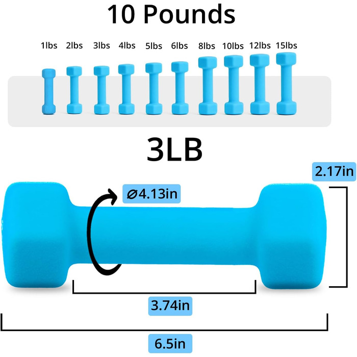 Гантелі Portzon Weights, 10 варіантів кольорів, сумісні з 2 неопреновими гантелями, 0,5-6,8 кг, не ковзають, проти перекату, шестигранна форма