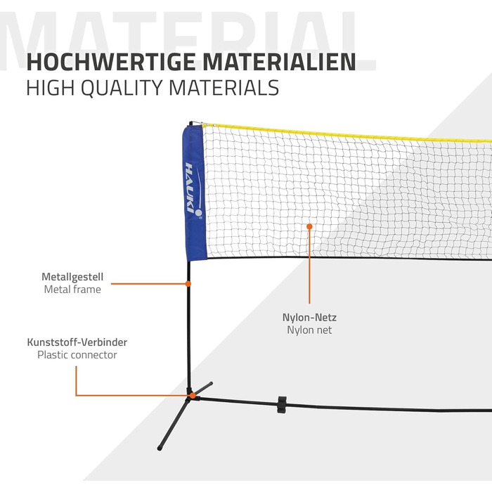 Сітка для бадмінтону Hauki, Тенісна сітка 400 см/500 см, Чорний/Синій, H156 см, Набір сіток для бадмінтону, 3 шт. Бадмінтон, Сумка для транспортування, Міцна залізна рама, Портативна волейбольна сітка, Тренувальна сітка для приміщень і на вулиці Blue 400 