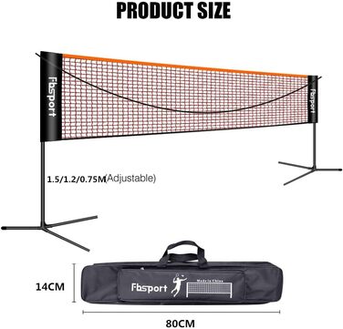 Сітка для бадмінтону, тенісна сітка 3-6 м портативна волейбольна сітка для бадмінтону, 3 висоти можна регулювати розбірний лоток для бадмінтону, в приміщенні та на вулиці (5,1 м)