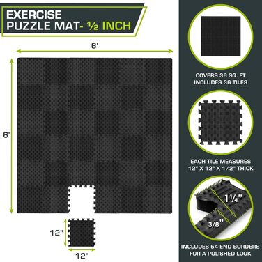 Килимок для фітнесу ProsourceFit, 1,3 см, EVA-піна, знімні пазли, підлога для спортзалу, амортизація та захист підлоги