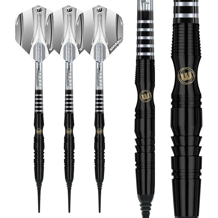 Професійний набір дротиків WINMAU Sniper Black з вольфраму з оперенням і стрижнями