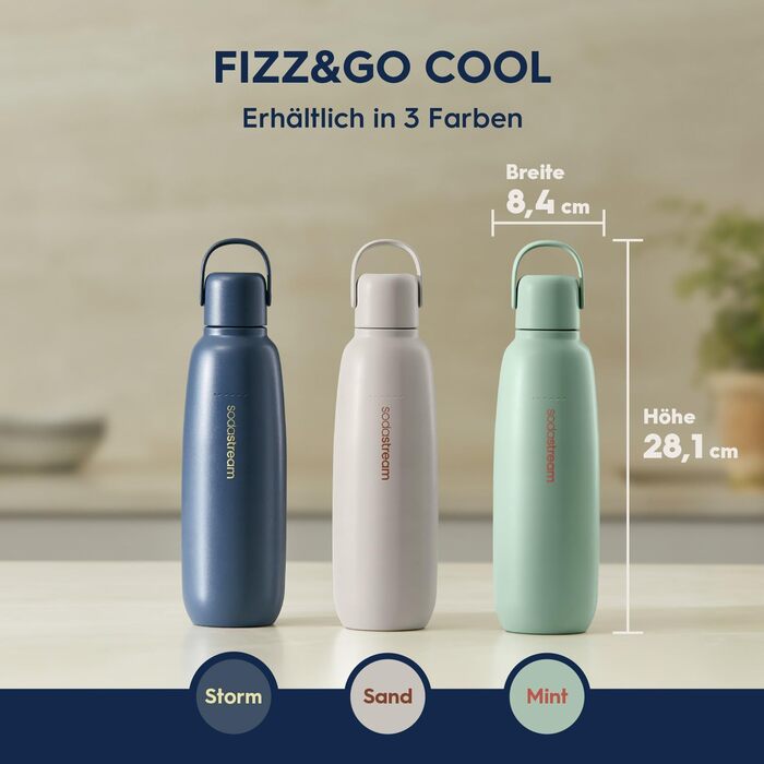 Металева пляшка SodaStream Fizz&go COOL 0,9 л, сумісна з Duo, E-Duo, Terra, для газованої води, тримає температуру до 12 годин, можна мити в посудомийній машині, BPA-free