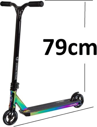 Самокат Longway Metro Stunt H79 см Trick Park Kick Scooter наклейка Fantic26 (чорний / неохромна веселка)