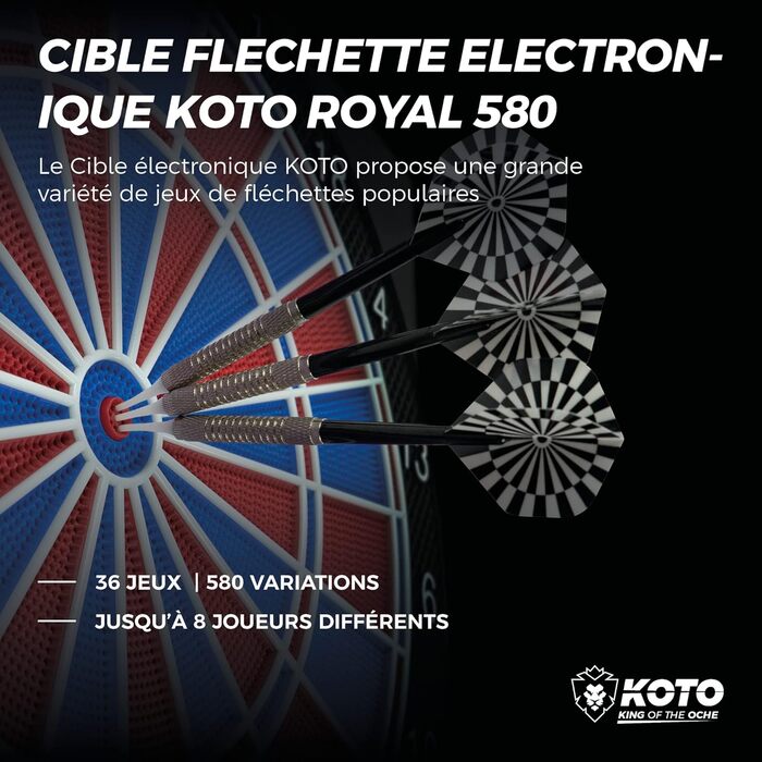 Електронна дартс-дошка KOTO Royal 580 з 6 м'якими дротиками, 36 ігор та 580+ варіацій, багатокористувацький електронний дартс