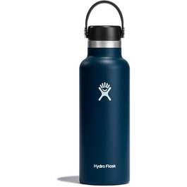 Термобутилка HYDRO FLASK 532 мл з нержавіючої сталі, ізольована спортивна пляшка з герметичною кришкою та ремінцем, для води, підходить для миття в посудомийці, вузьке горло, індиго