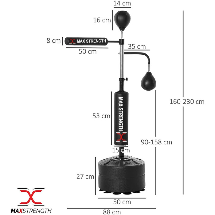 Окремо стояча боксерська груша MAXSTRENGTH Швидкісний м'яч Регульована по висоті Рефлекторна груша Cobra Швидкісні мішки Швидкісні мішки Вільно стоячий швидкісний і рефлекторний м'яч для тренувань, вправ (чорний подвійна функція)