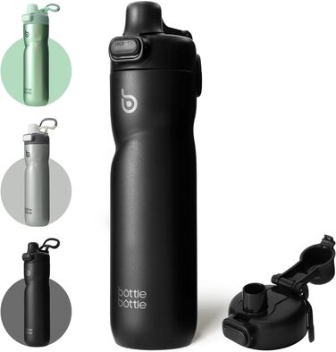 Термос пляшка BOTTLE BOTTLE 680 мл з ручкою та кришкою, нержавіюча сталь, чорна, герметична, для спорту, подорожей, велоспорту, бігу, туризму