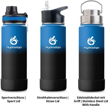 Термос-гідрофляга hydro2go з нержавіючої сталі 500 мл для дітей, школи, спорту та прогулянок – BPA-free, 3 кришки, зберігає тепло до 12 годин і холод до 24 годин (Space)