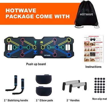 HOTWAVE портативний фітнес-набір 20 в 1: дошка для віджимань, еспандер, ролик для преса, домашній тренажер для чоловіків та жінок