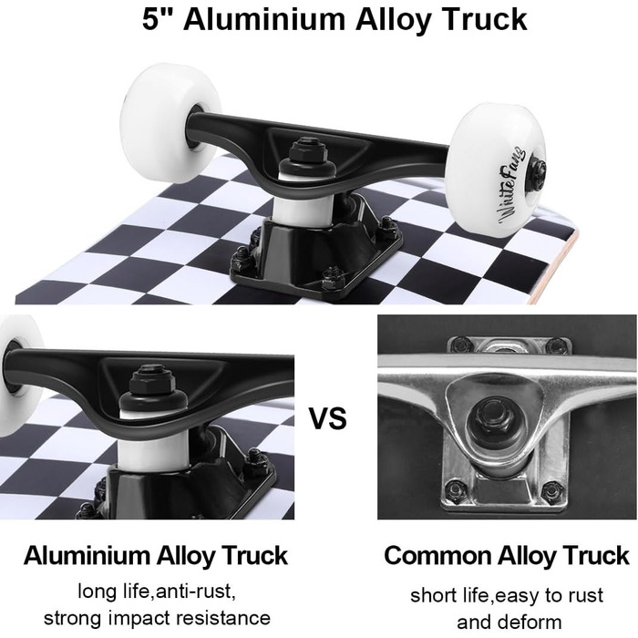 Скейтборди WhiteFang для початківців, повний скейтборд 31 x 7.88, 7 шарів Canadian Maple Double Kick Concave Standard і скейтборди Tricks для дітей та початківців (перевірити)