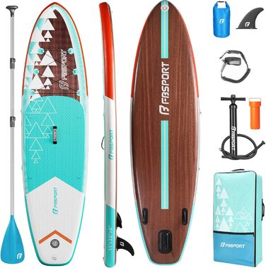 FBSPORT Преміум надувна SUP дошка для йоги, з повним комплектом аксесуарів: широка стійка, антиковзке покриття, весло, насос, страхувальний трос і сумка, для підлітків і дорослих